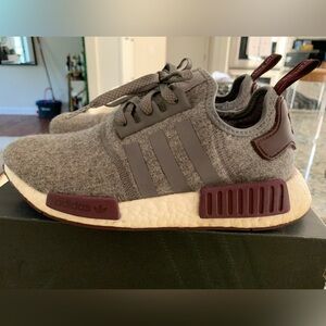 Adidas NMD_R1 sneakers, Size 8 Men’s, Gray and Maroon colorway